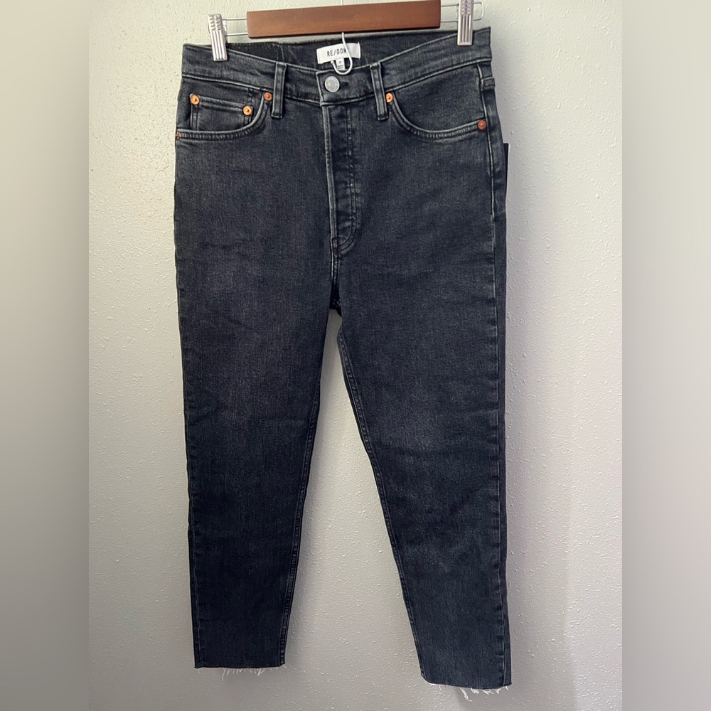 Re/done 90s High-Rise Ankle Crop Jeans in Stoned Noir Size 29 New - Picture 3 of 10